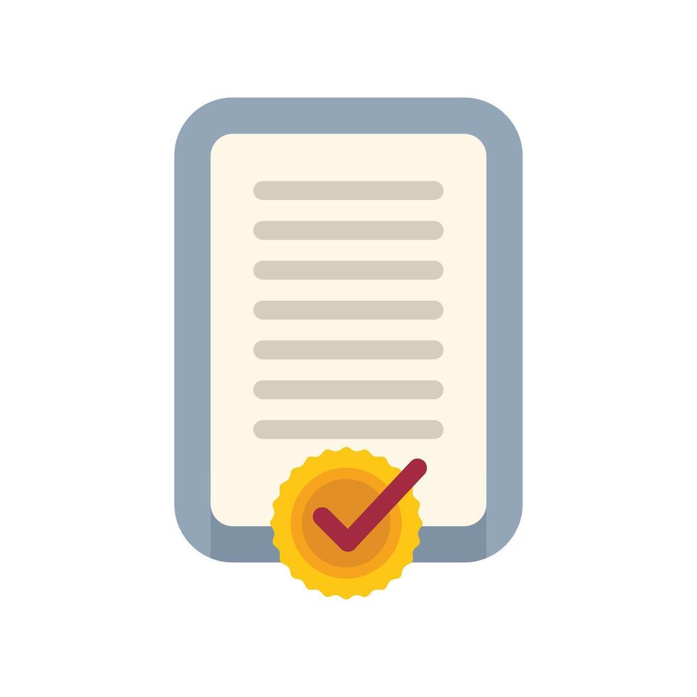 Approved document with check mark icon confirming validation vector