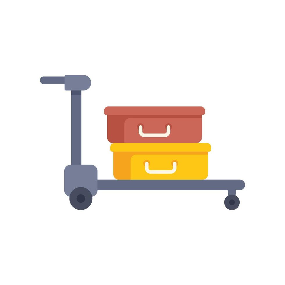 Luggage trolley carrying suitcases at the airport terminal vector