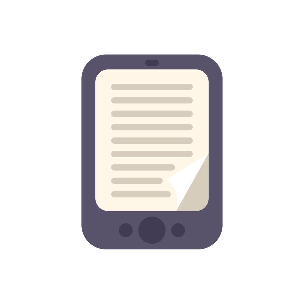 E reader showing e book with page curl on screen vector