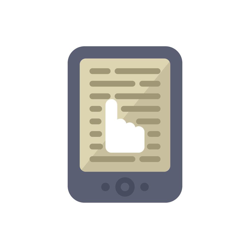 Digital reader displaying text and hand cursor icon for navigation vector
