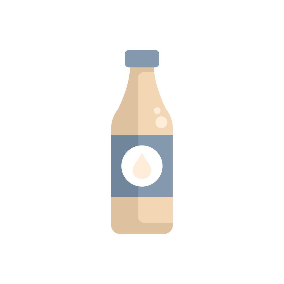 Glass bottle containing milk or plant based vegan non dairy beverage with blue label featuring milk drop icon vector
