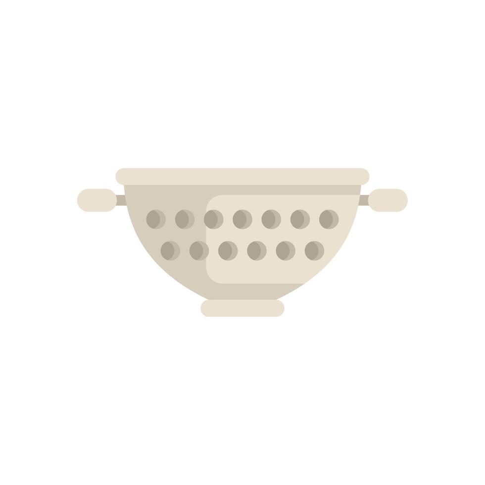 Metal colander straining food icon showing kitchen utensil for draining vector