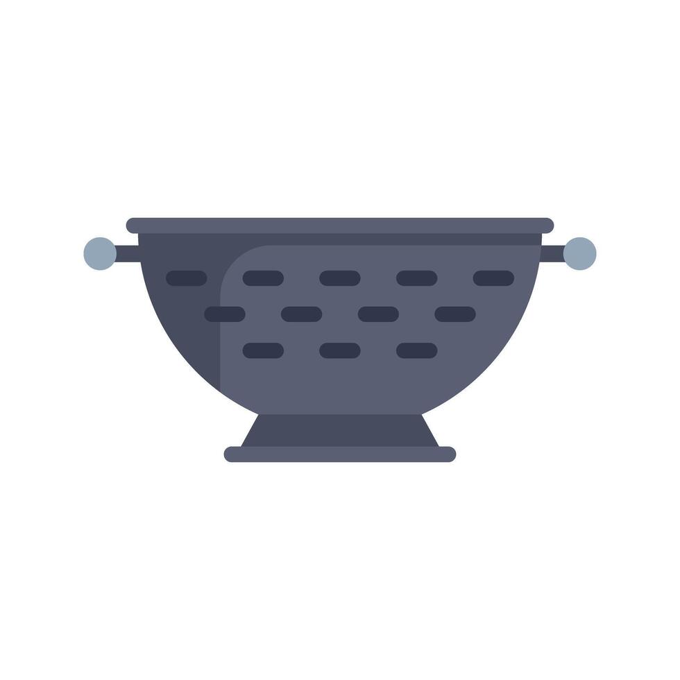 Metal colander straining food and water on white background vector