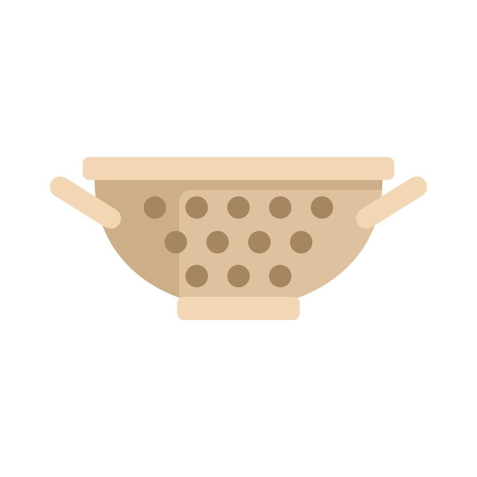 Beige colander with handles draining water kitchen utensil vector
