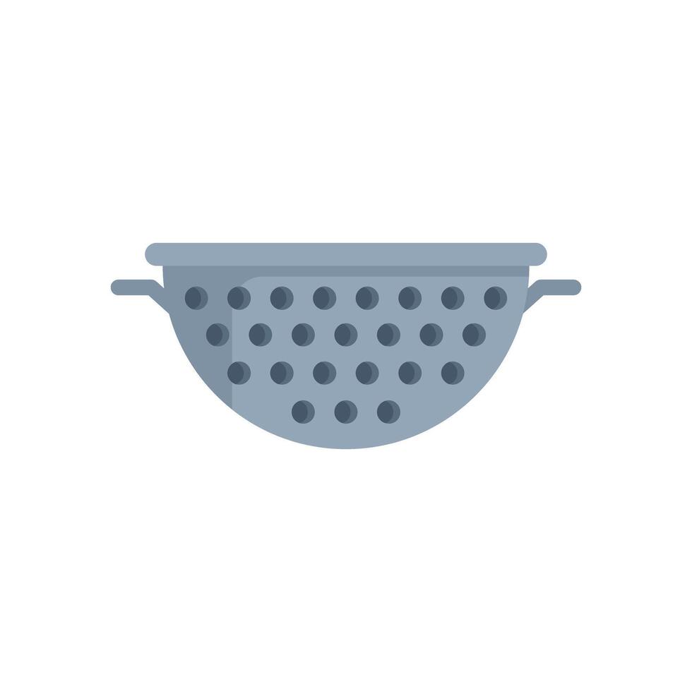 Metal colander draining water separating food from liquid vector