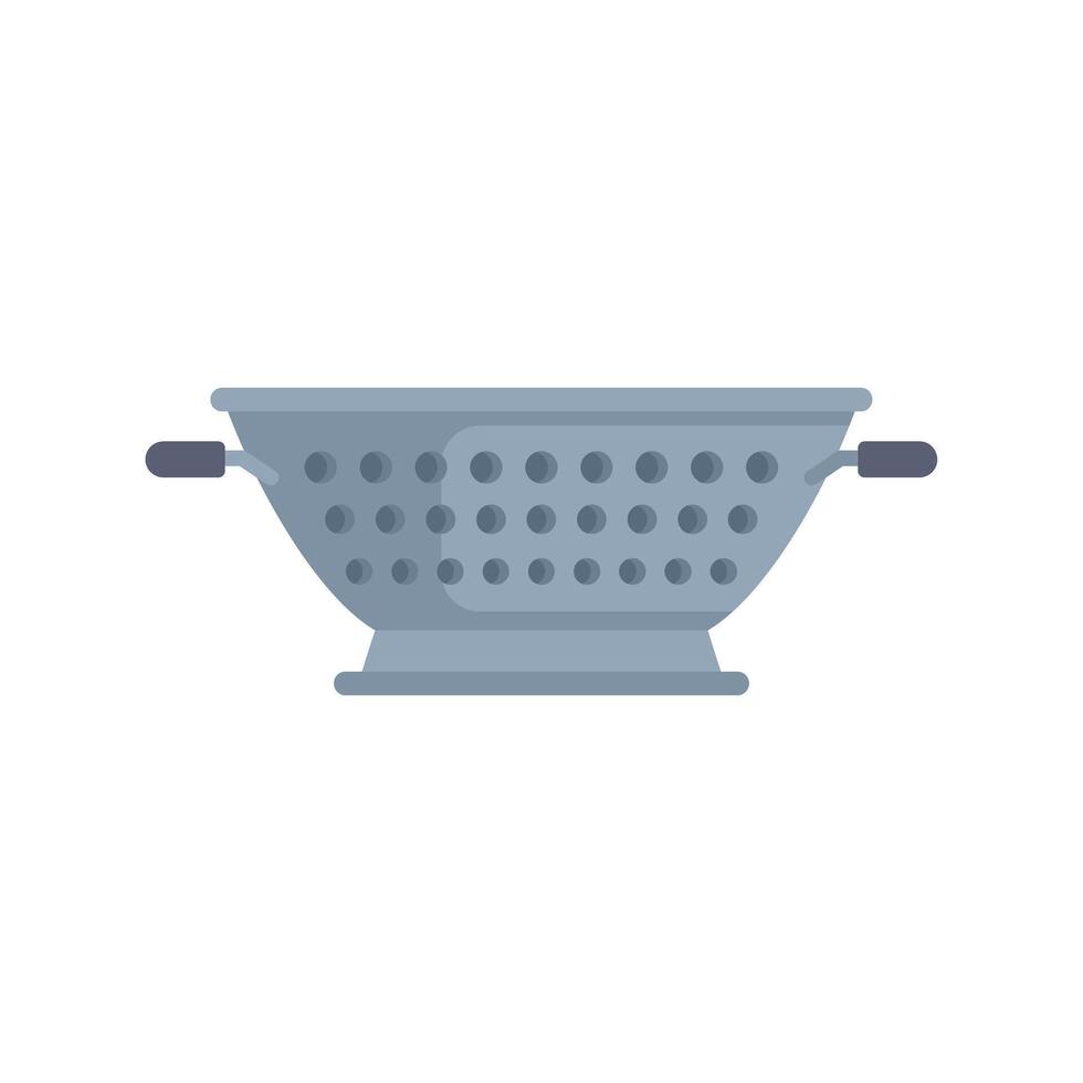 Metal colander with handles standing on white background vector