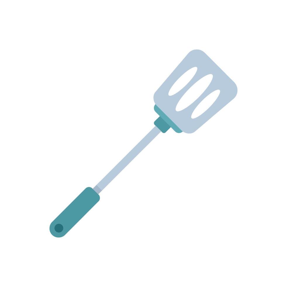 Kitchen spatula with teal handle on white background vector