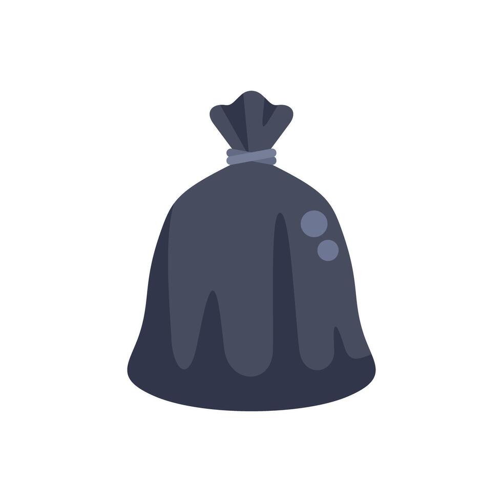Full black trash bag tied with rope lying on the floor vector