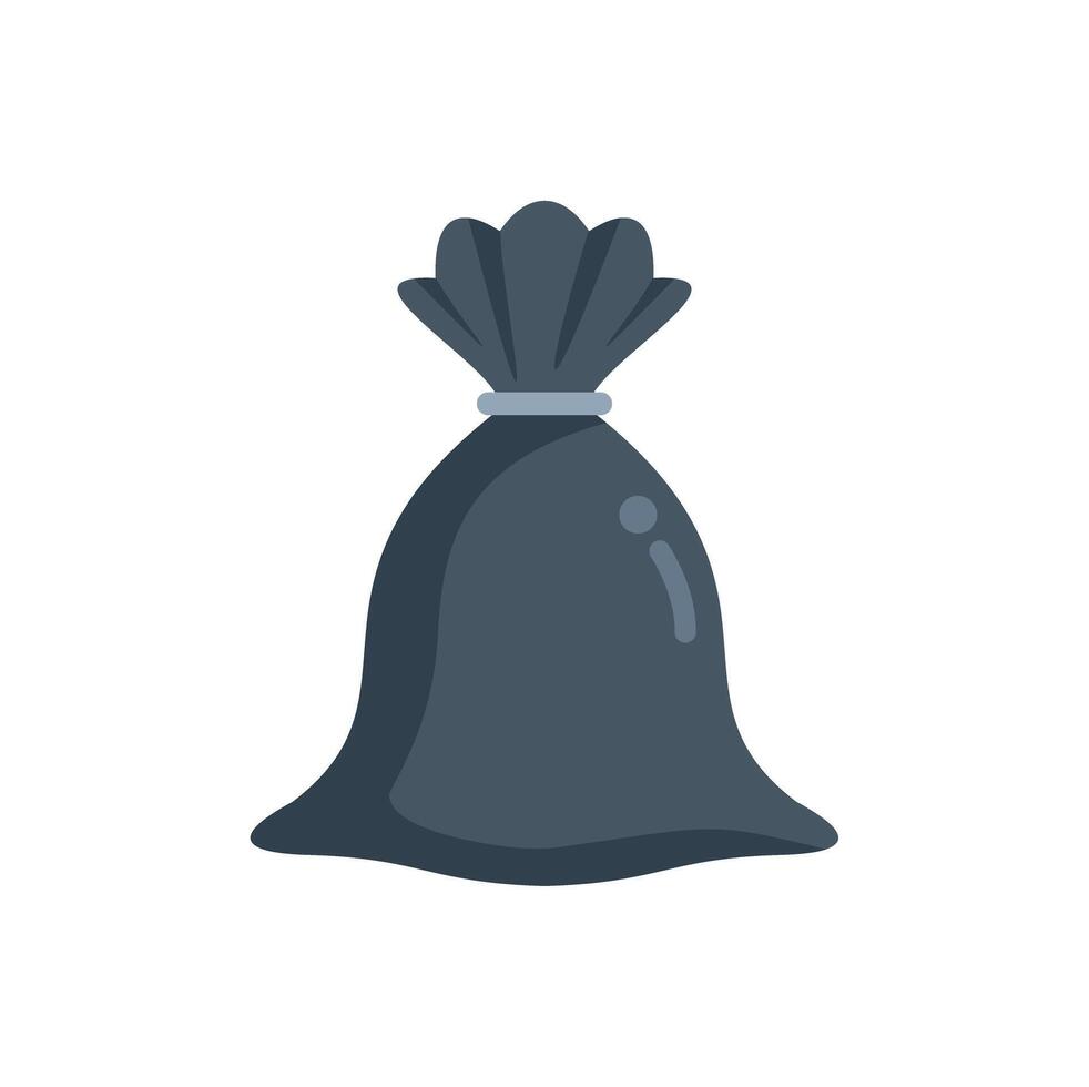 Full black garbage bag tied with rope lying on ground vector