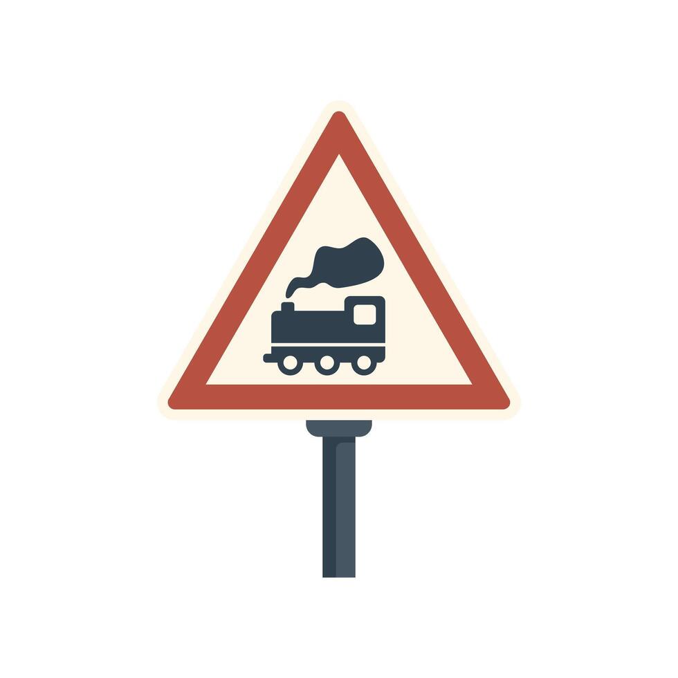Red triangle traffic sign indicating a railroad crossing vector