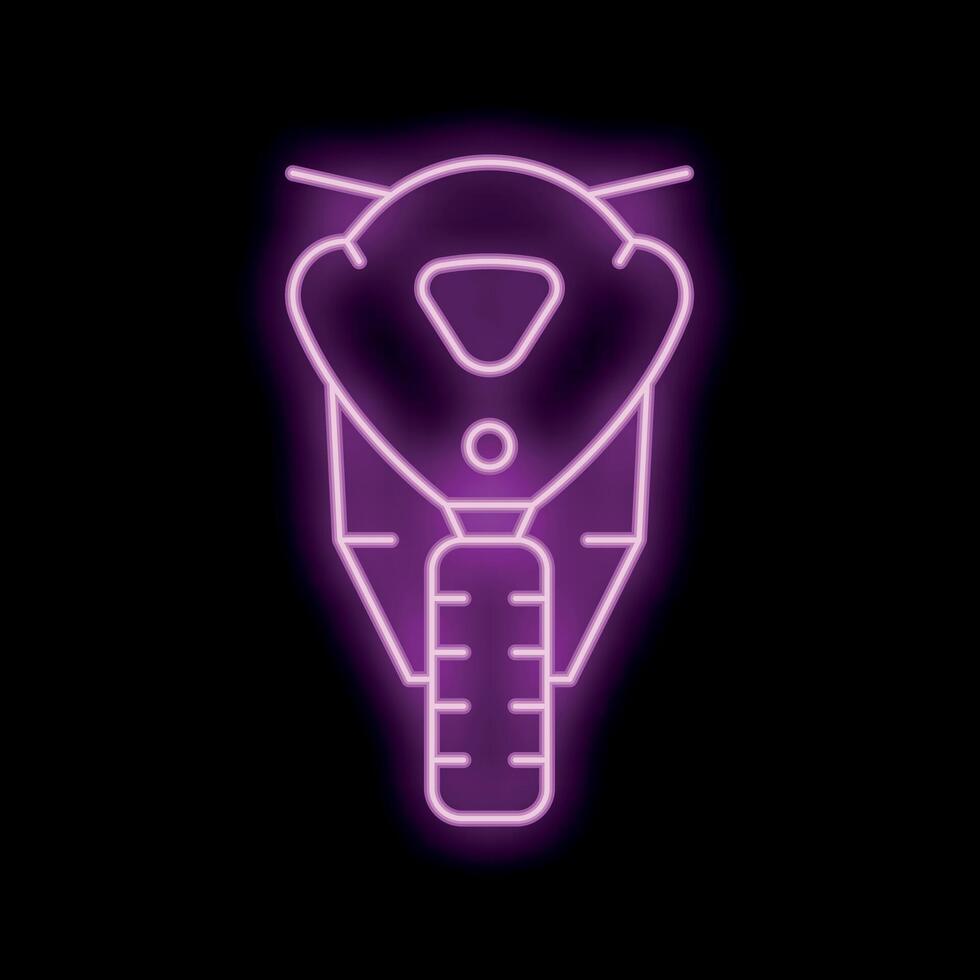 Glowing neon sign depicting motorcycle front view on black background vector