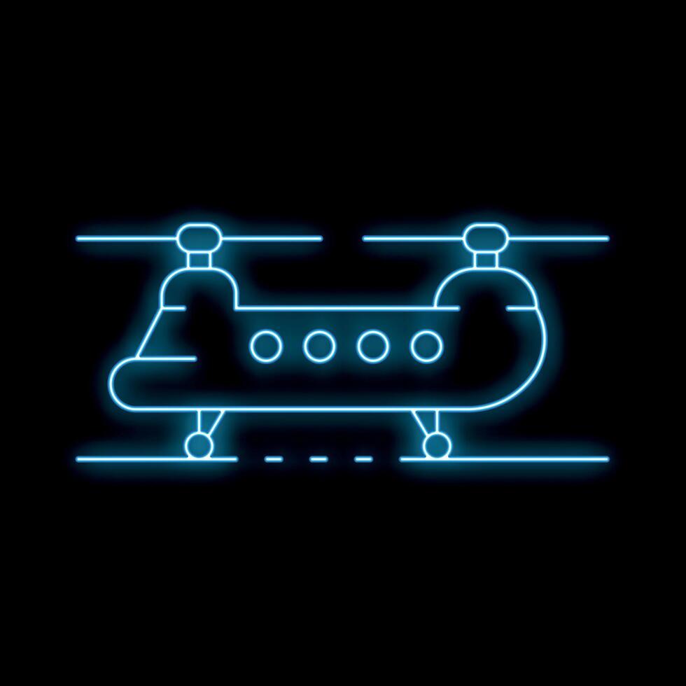Blue neon icon of a helicopter landing on the ground vector