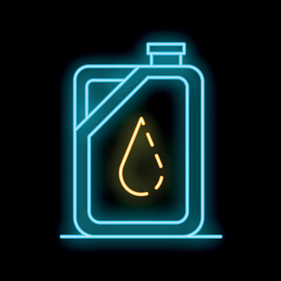 Blue and yellow neon oil can icon glowing on black background vector