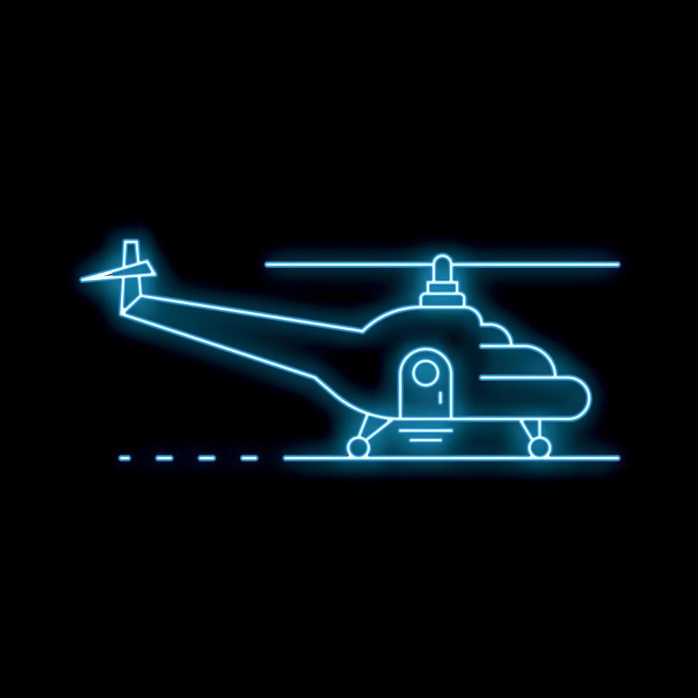 Blue neon helicopter landing on a landing strip at night vector