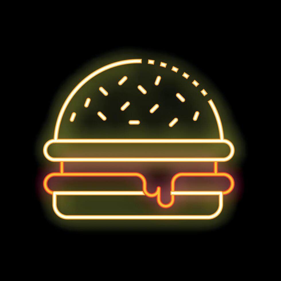 Neon sign showing a delicious burger dripping with sauce vector