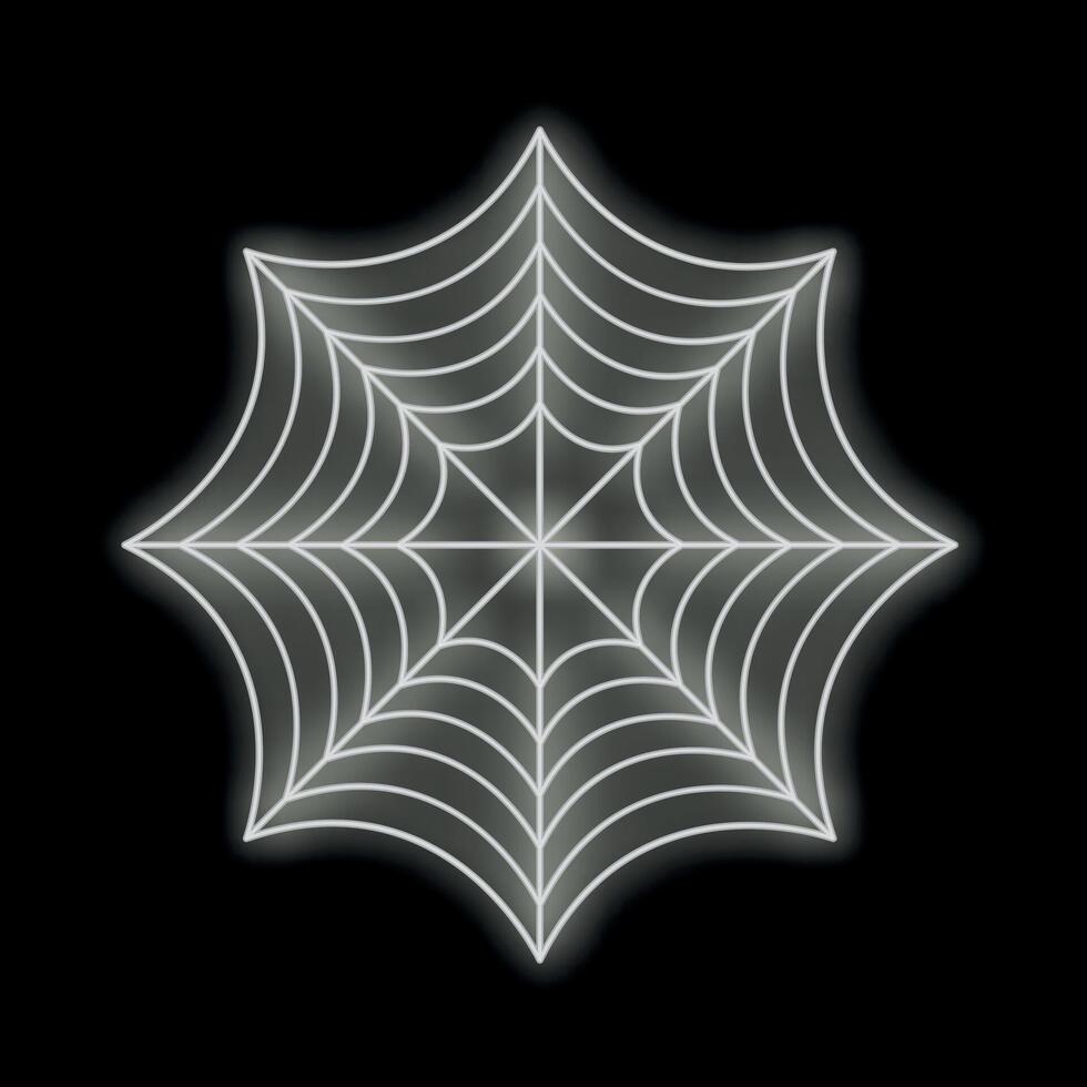Glowing white neon spider web on black background vector