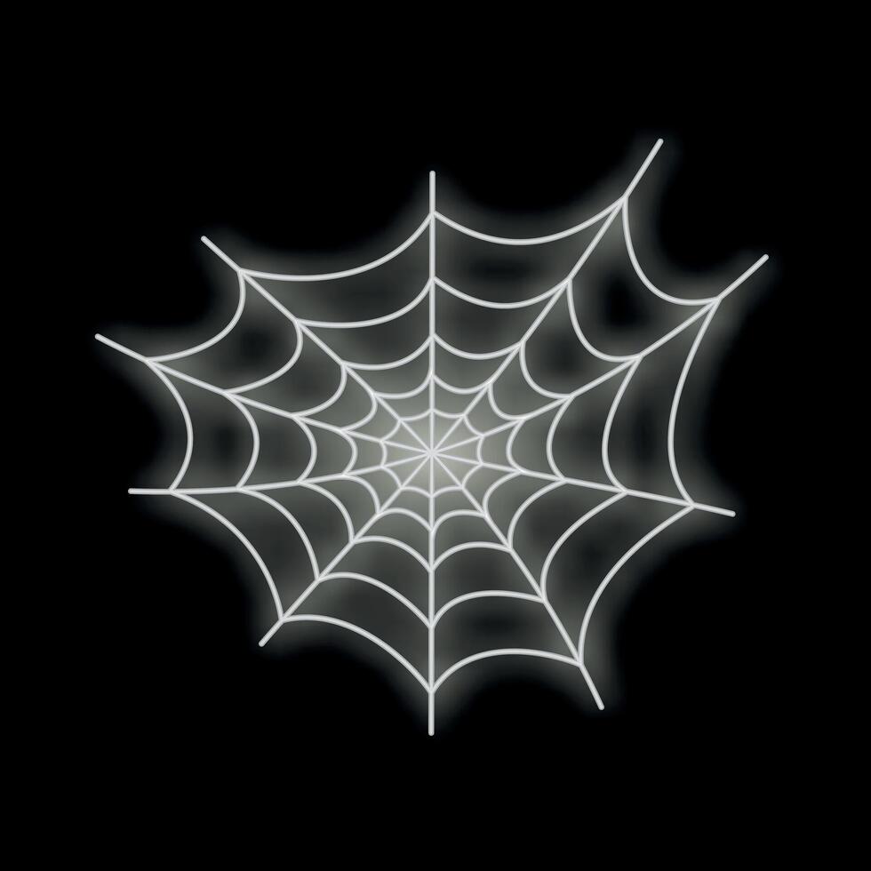 White glowing spider web glowing on black background vector