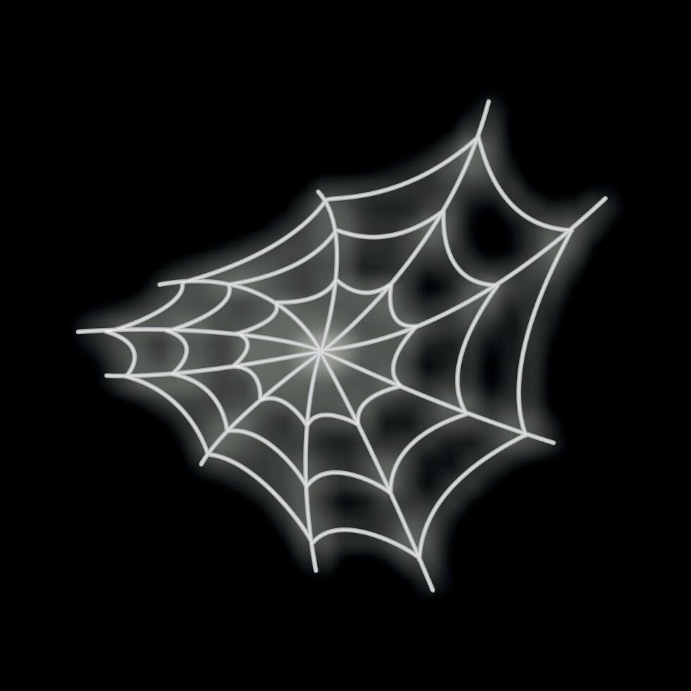 White neon spider web glowing on black background vector