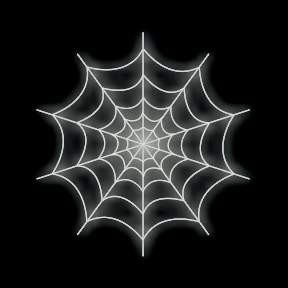Glowing white spider web on black background for halloween vector