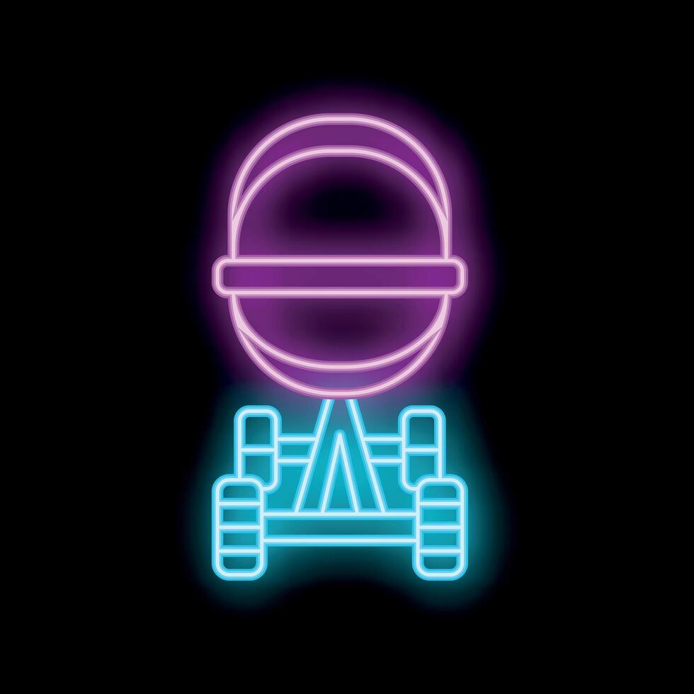 Glowing neon sign of a barbecue grill on wheels on a black background vector