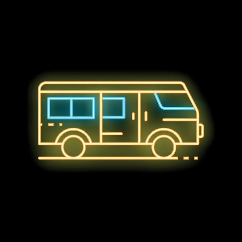 Neon bus moving on black background icon illustration vector