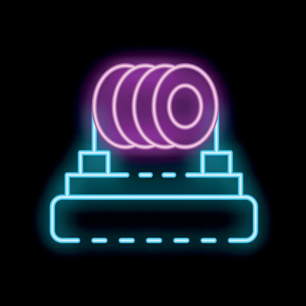 Neon sign representing a road roller working at night vector