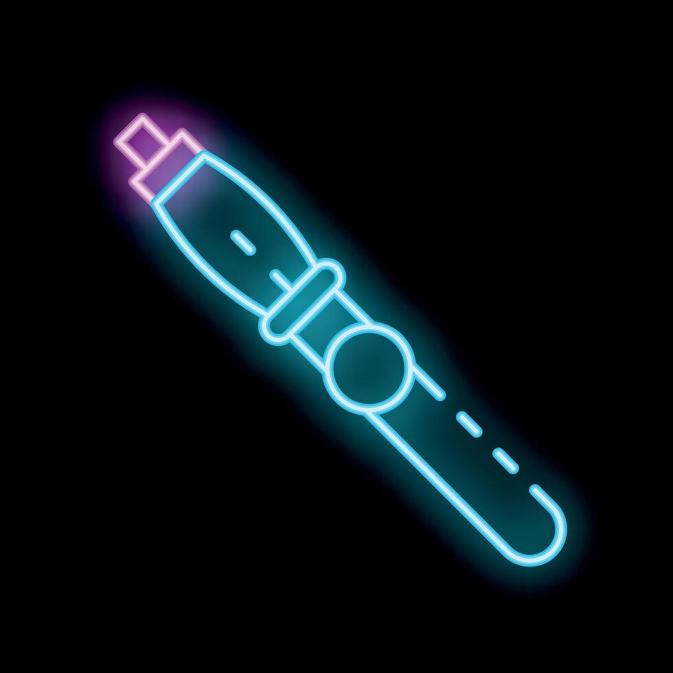 Neon sign electronic cigarette glowing on black background vector