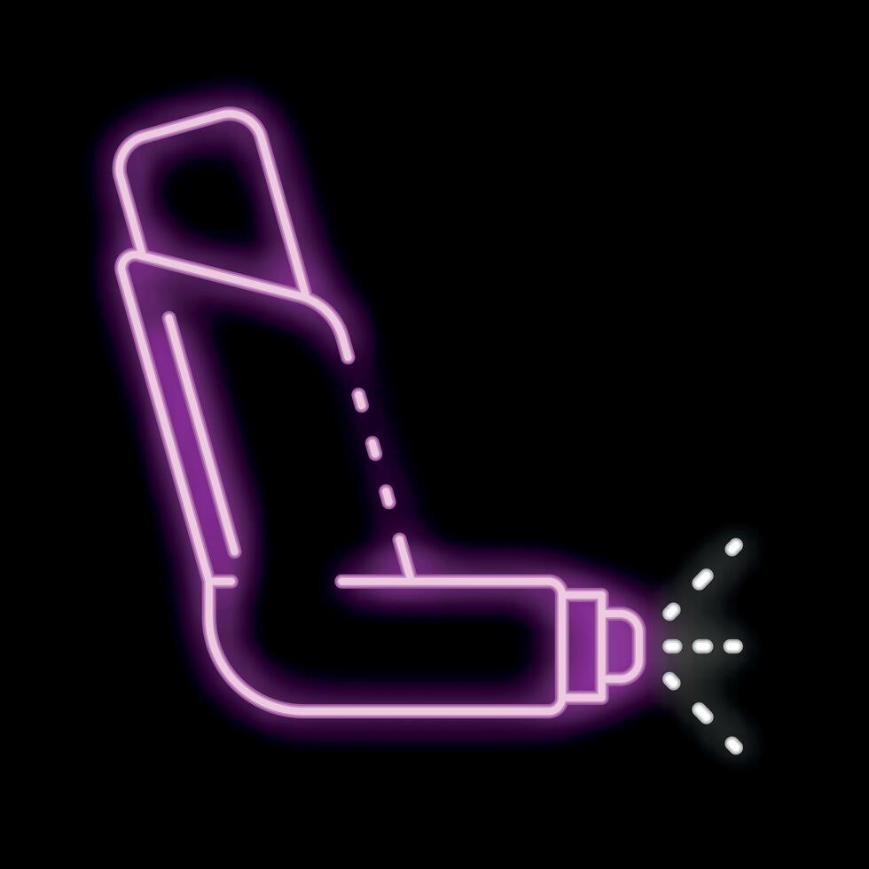 Neon asthma inhaler spraying medication icon vector