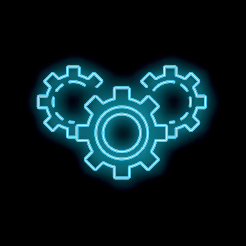 Neon icon of three gears working together vector