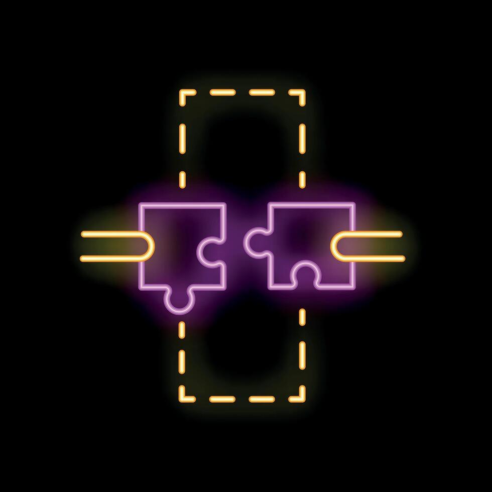 Neon sign of two hands connecting puzzle pieces vector