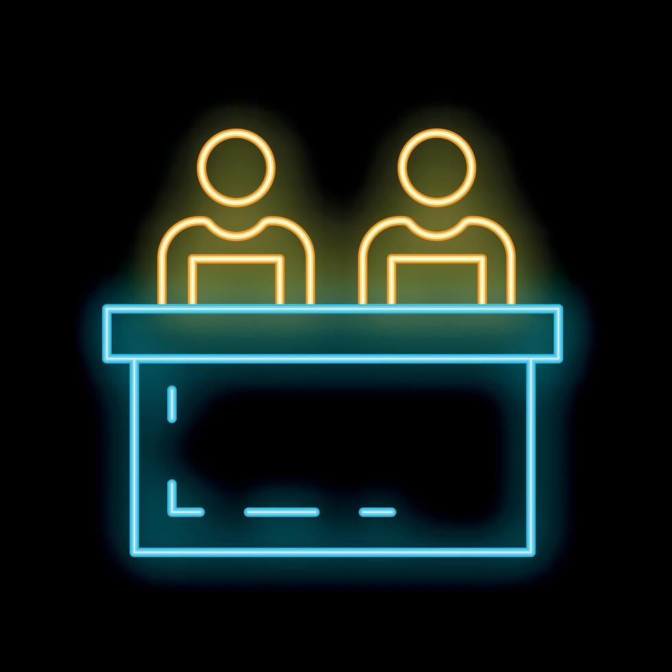 Neon icon of two politicians or business people sitting at table vector