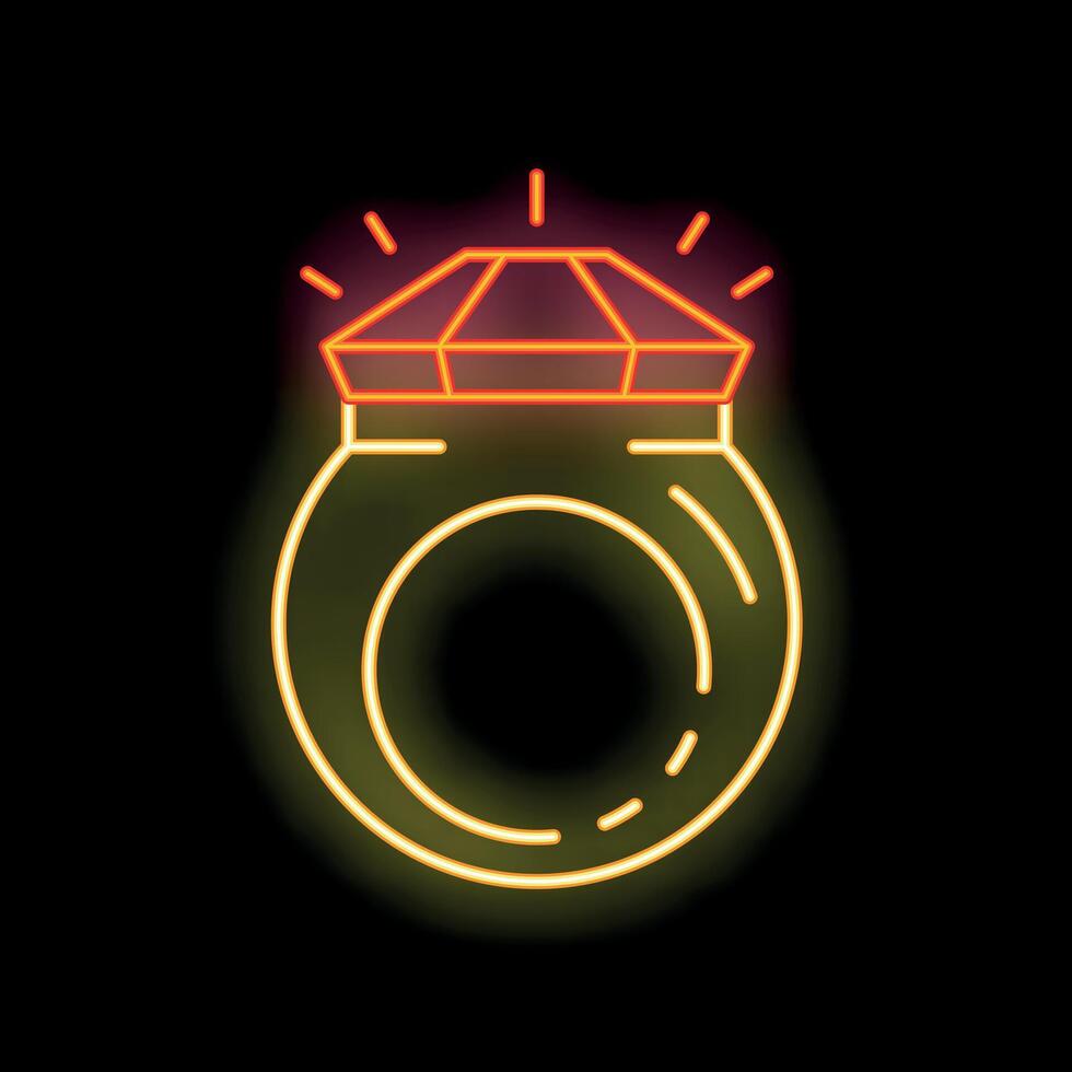 Glowing neon sign of a diamond ring on black background vector