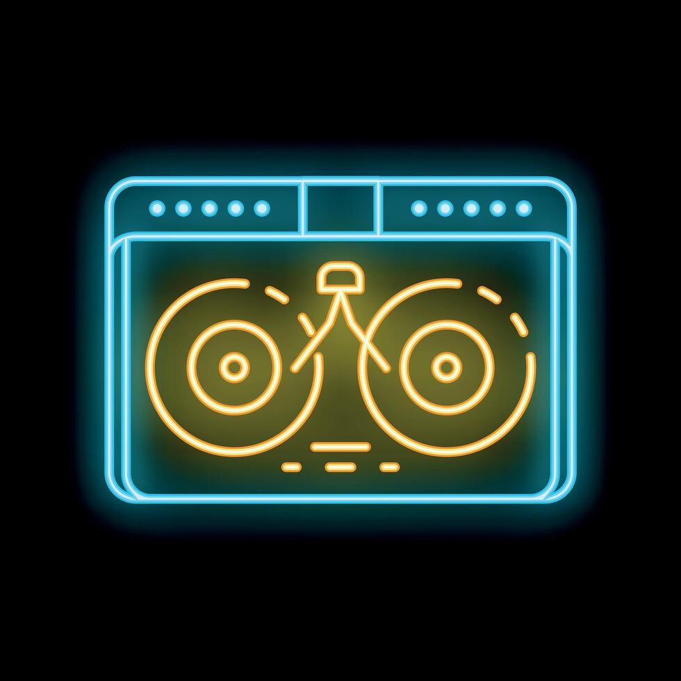 Neon sign representing a dj turntable on black background vector
