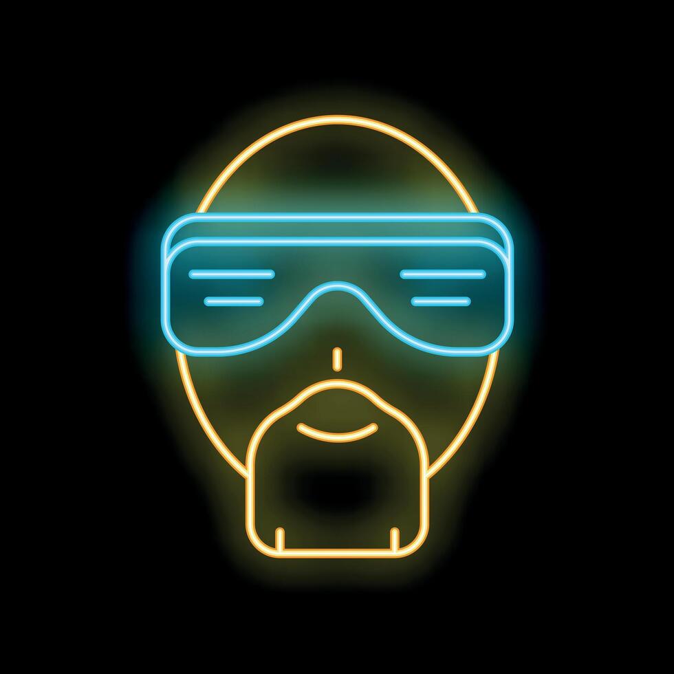 Neon icon of a man wearing futuristic virtual reality glasses vector