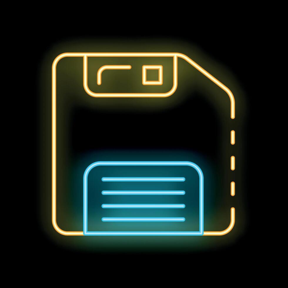 Neon floppy disk shining on black background vector