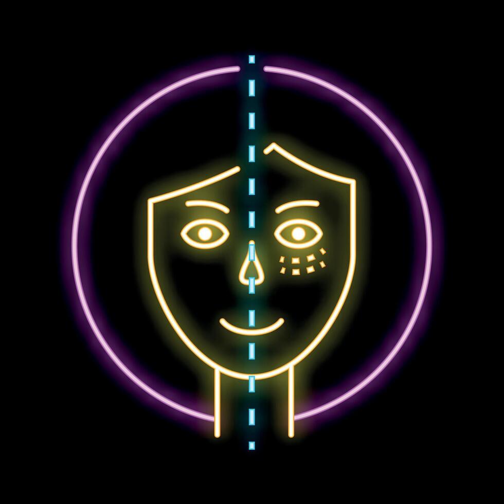 Neon icon showing before and after beauty treatment effect vector