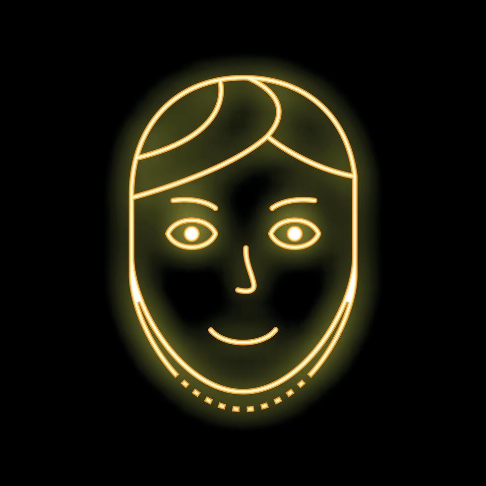 Neon sign showing smiling woman face on black background vector
