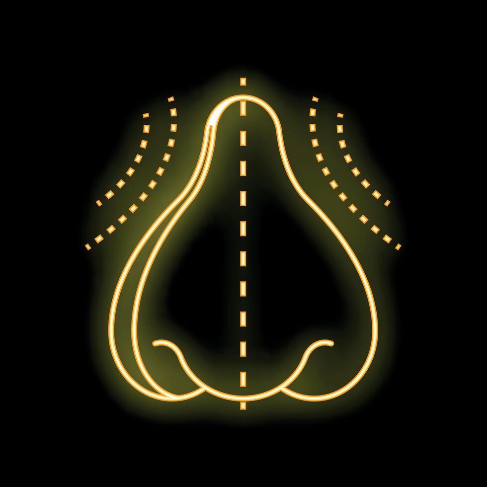 Neon sign representing a nose smelling something bad with a disgusted expression on a black background vector