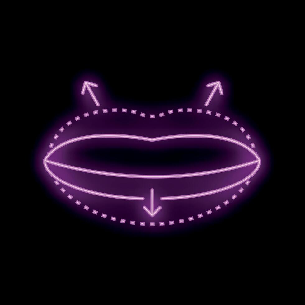Neon icon representing lip augmentation surgery with arrows vector