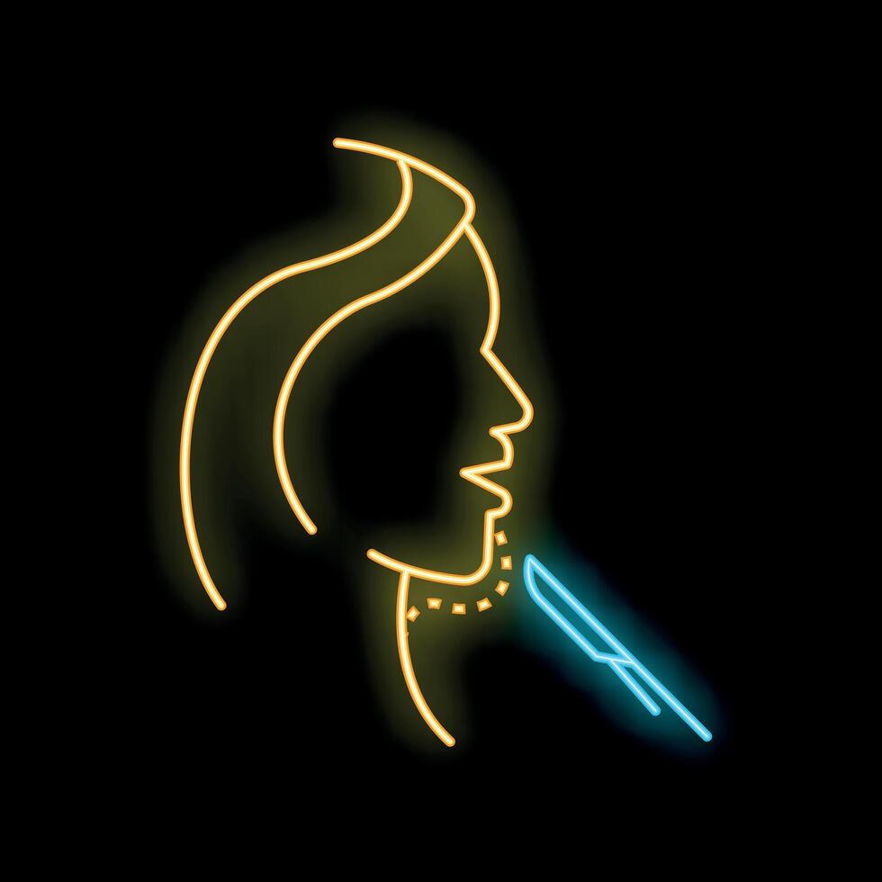 Plastic surgeon drawing chin up with scalpel neon sign vector