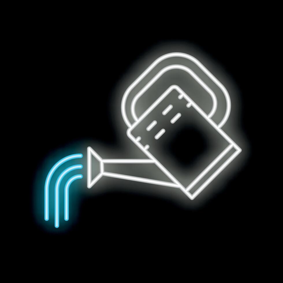 Neon watering can pouring water icon on black background vector