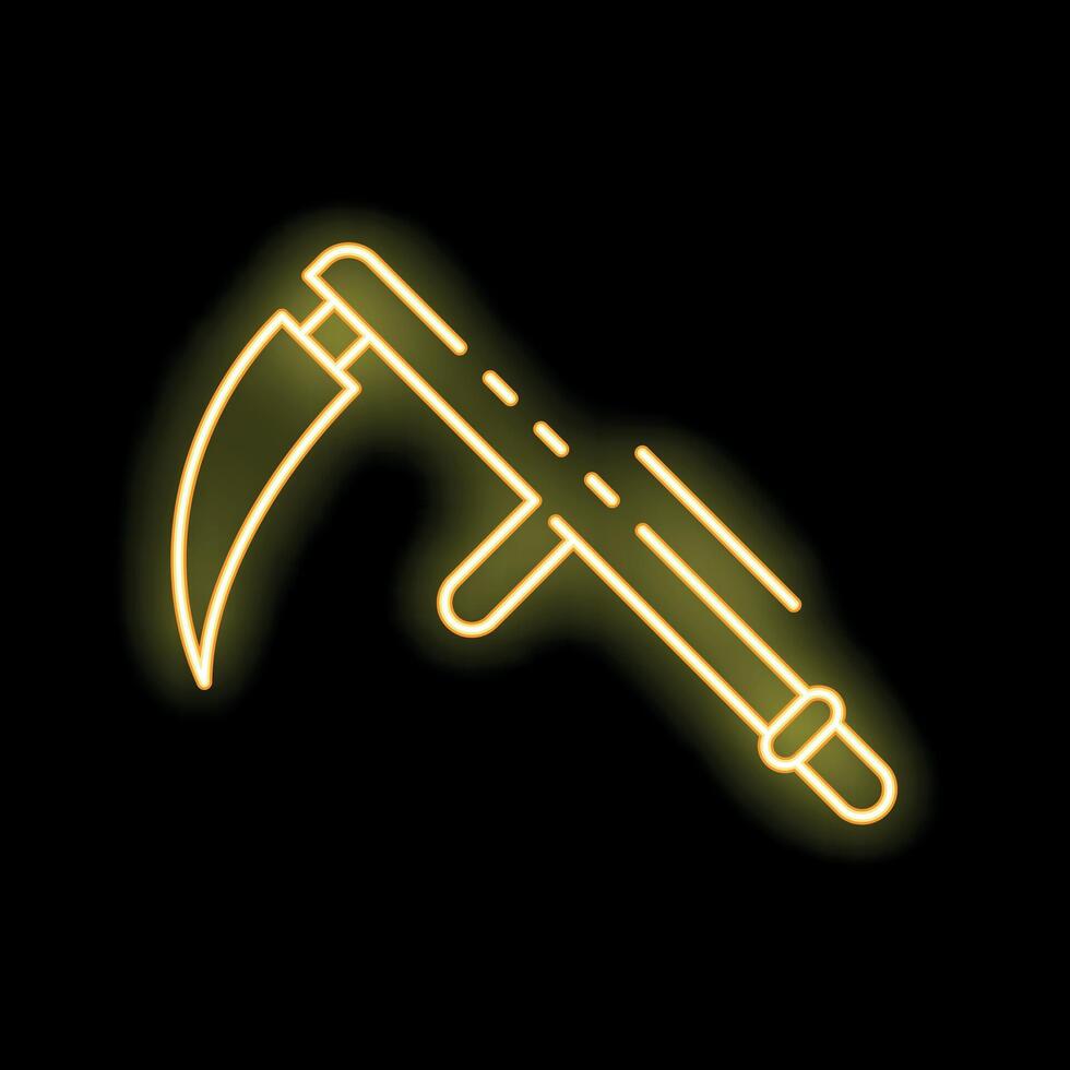 Yellow neon scythe glowing on dark background vector