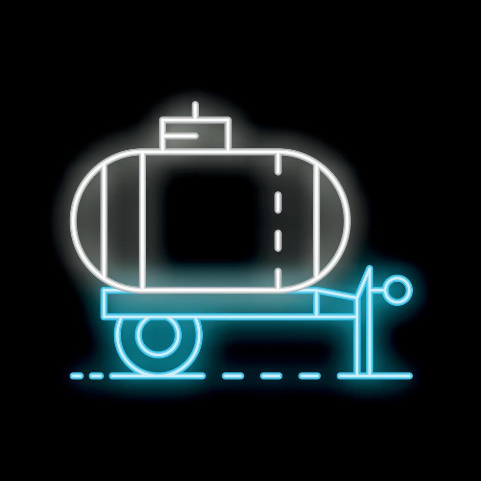 Neon icon of tank trailer carrying liquid substance on dark background vector