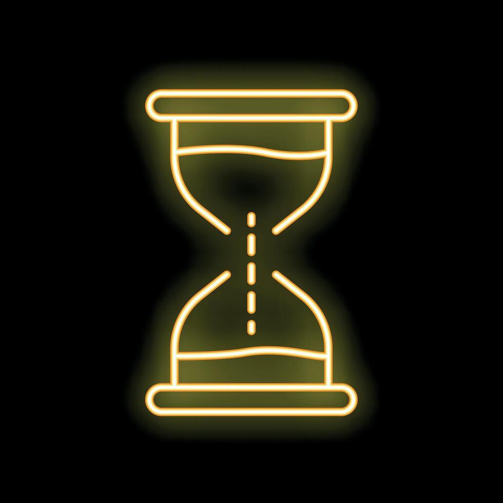 Neon yellow hourglass showing time passing icon on black background vector