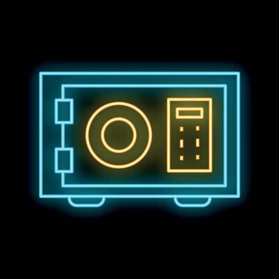 Glowing neon line icon of a safe representing security and safety vector