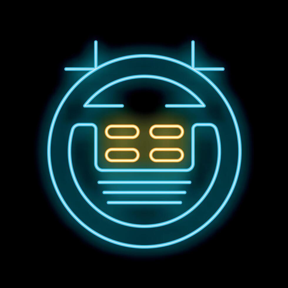 Blue glowing neon line depicting a car steering wheel on a black background vector