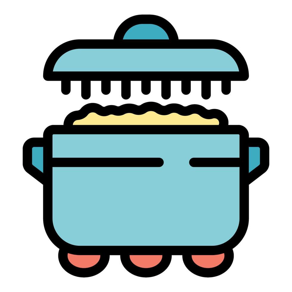 Steaming cooking pot simmering food on stovetop burner vector
