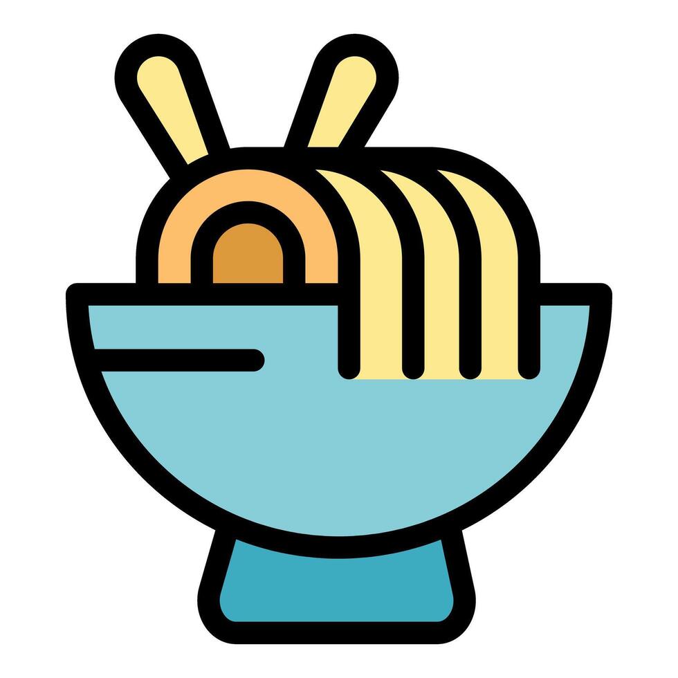 Bowl of ramen noodles with chopsticks sticking out vector