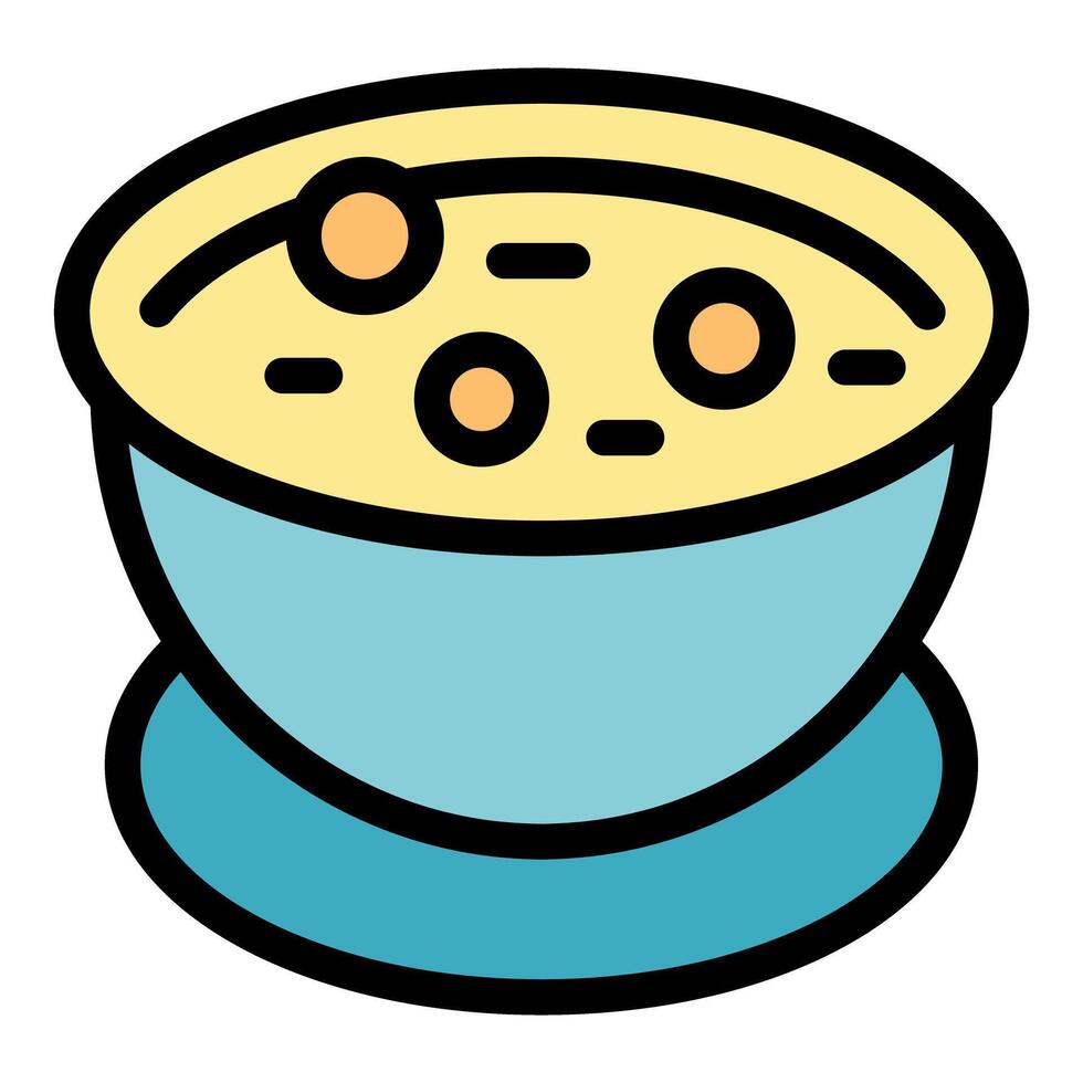 Bowl of soup with chickpeas resting on a plate icon vector