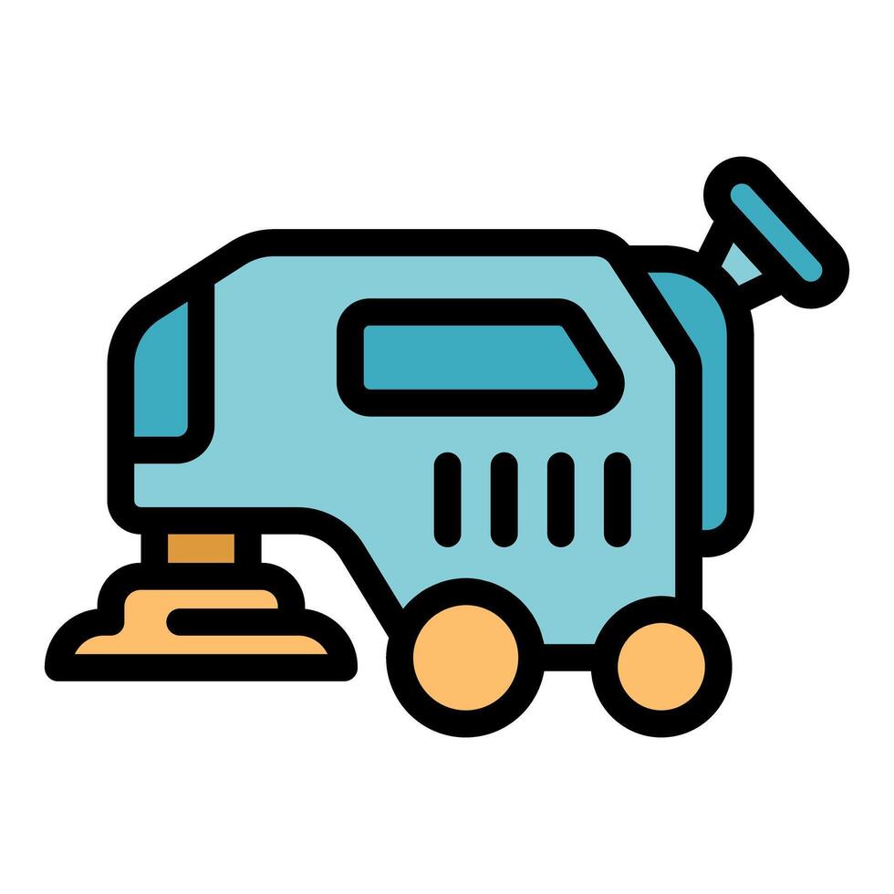 Street cleaning machine scrubbing sidewalk with rotating brushes vector